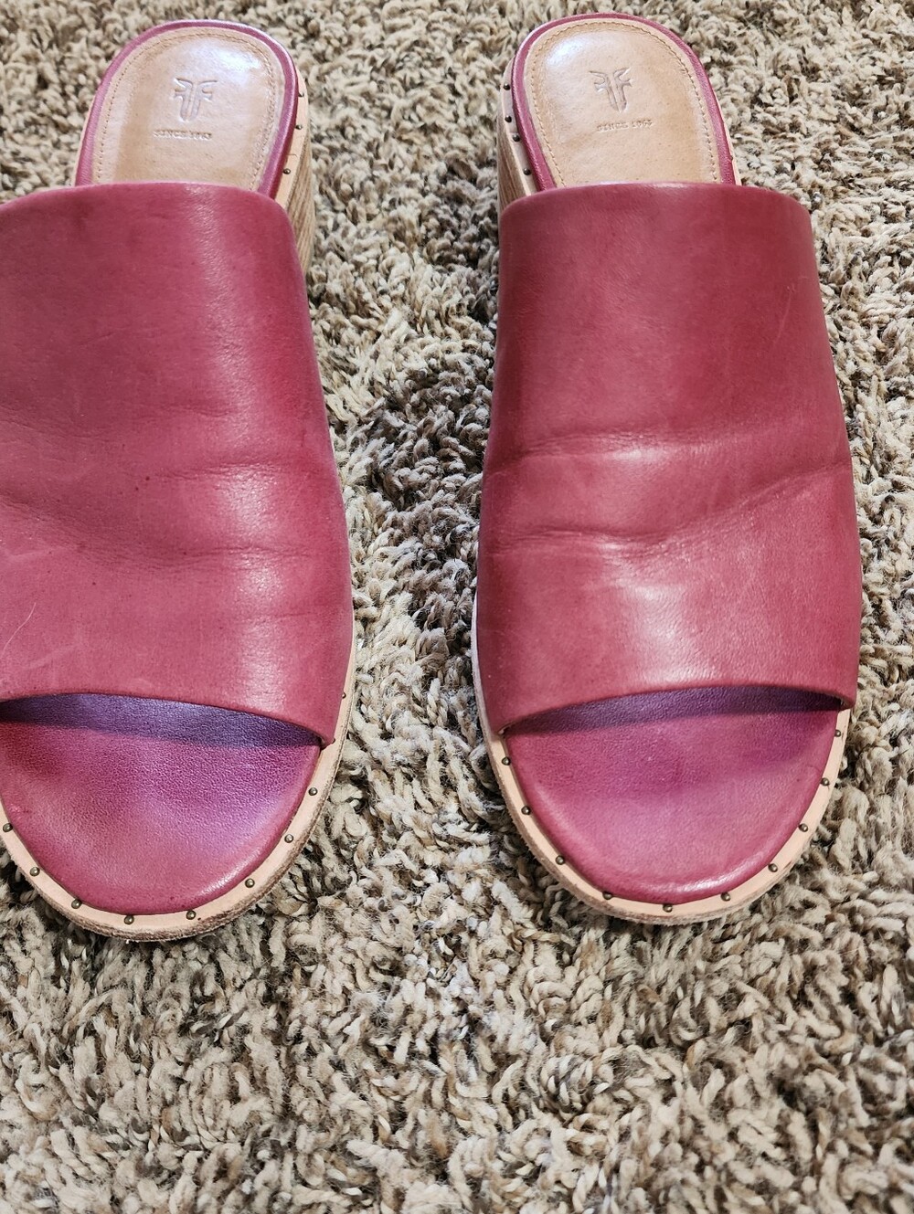 Frye Women's Open Toe Slide Mule Block Heel Plum Color 8.5 Cottagecore - Picture 2 of 13